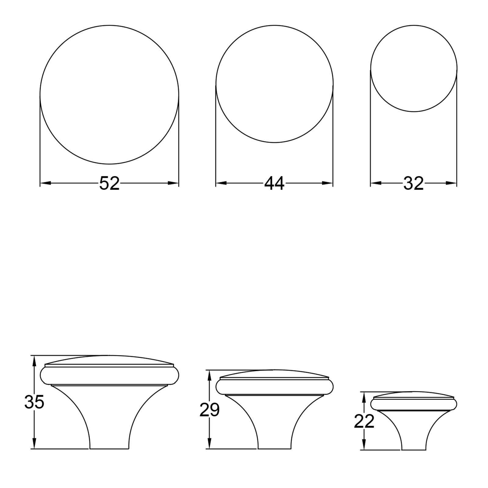 Cast iron button cabinet knobs dimension drawing SHOW