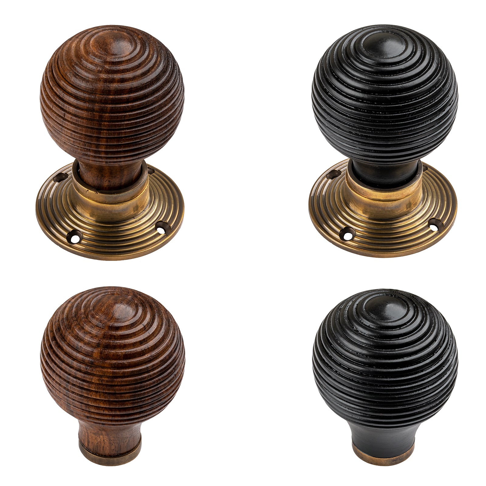 Beehive rim door knobs rosewood & ebonised