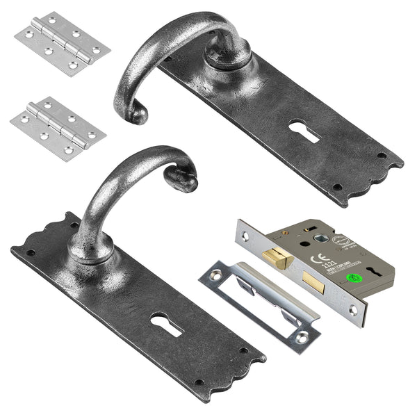 Cottage pewter door handle lock set SHOW