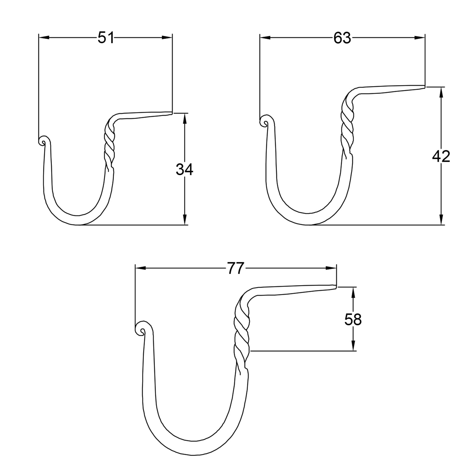 Cup Hooks dimension drawing SHOW