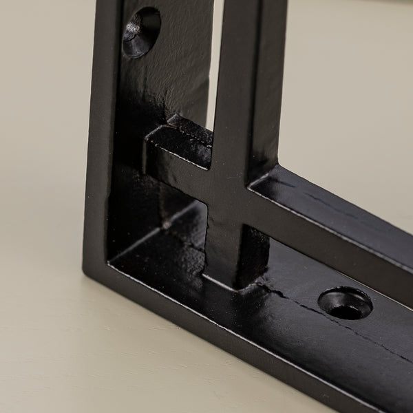 old forge shelf brackets, Detail of art deco narrow black shelf bracket SHOW