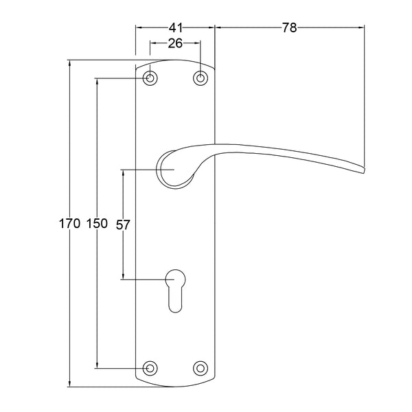 Diplomat Door Handles on Backplate Dimension Drawing SHOW