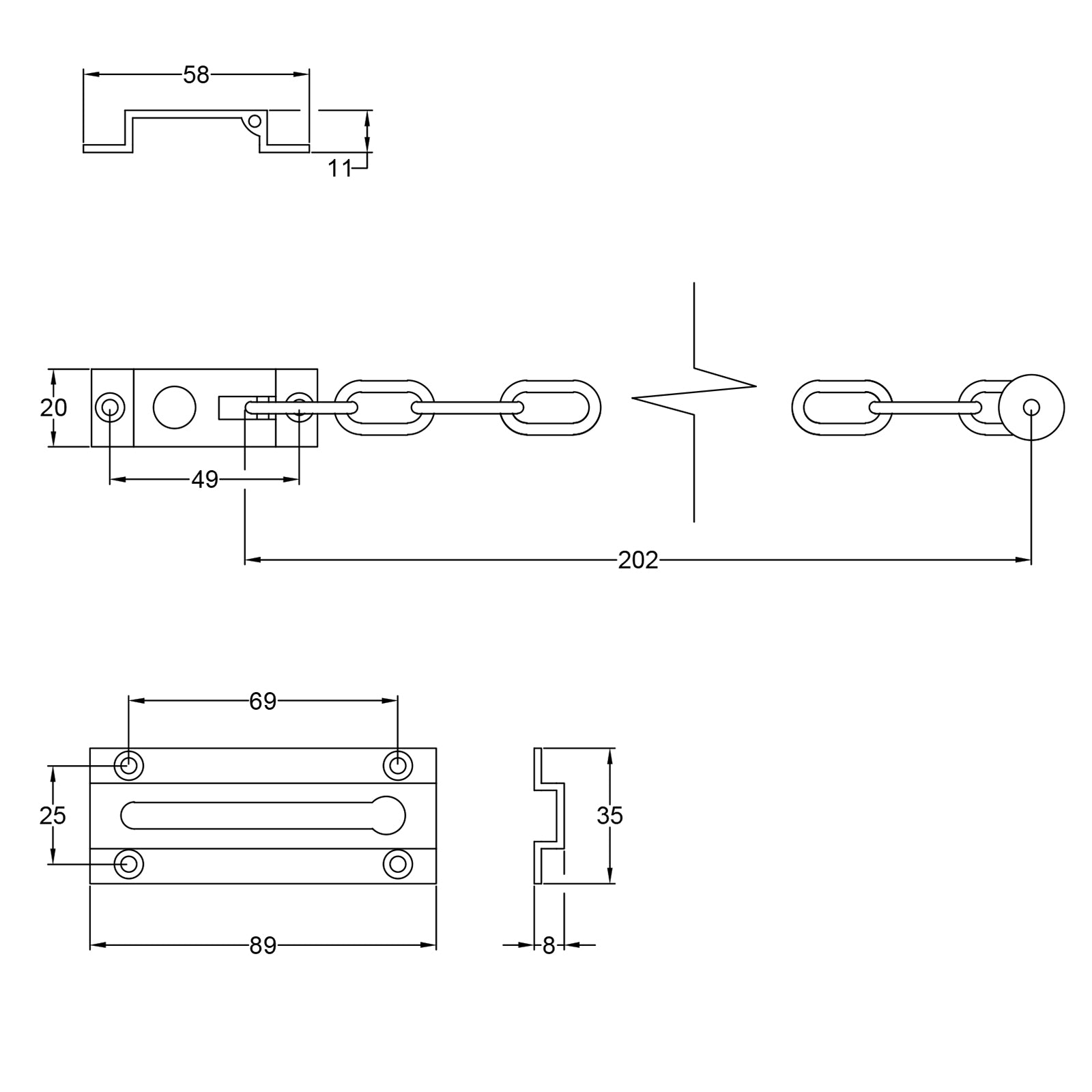 brass door chains dimension drawing SHOW