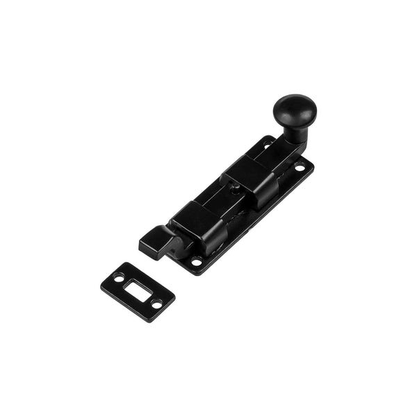 Door Bolt with Armor-Coat Cranked Black 4 Inch 