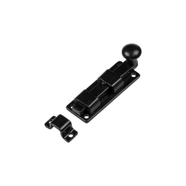 Door Bolt with Armor-Coat Straight Black 4 Inch 