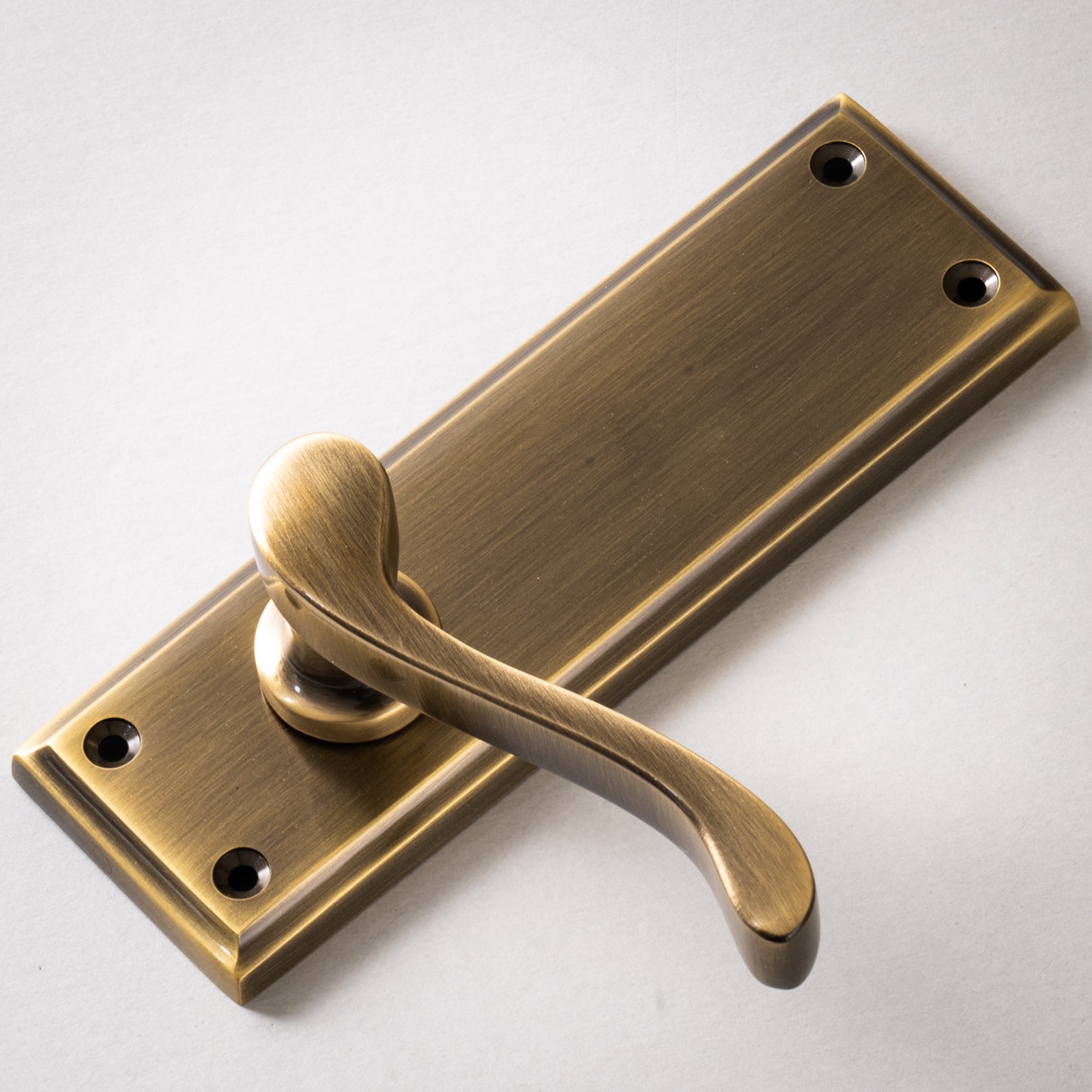 Edwardian Door Handles On Plate Latch Handle in Aged Brass SHOW