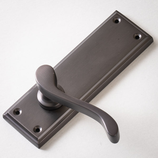 Edwardian Door Handles On Plate Latch Handle in Matt Bronze 