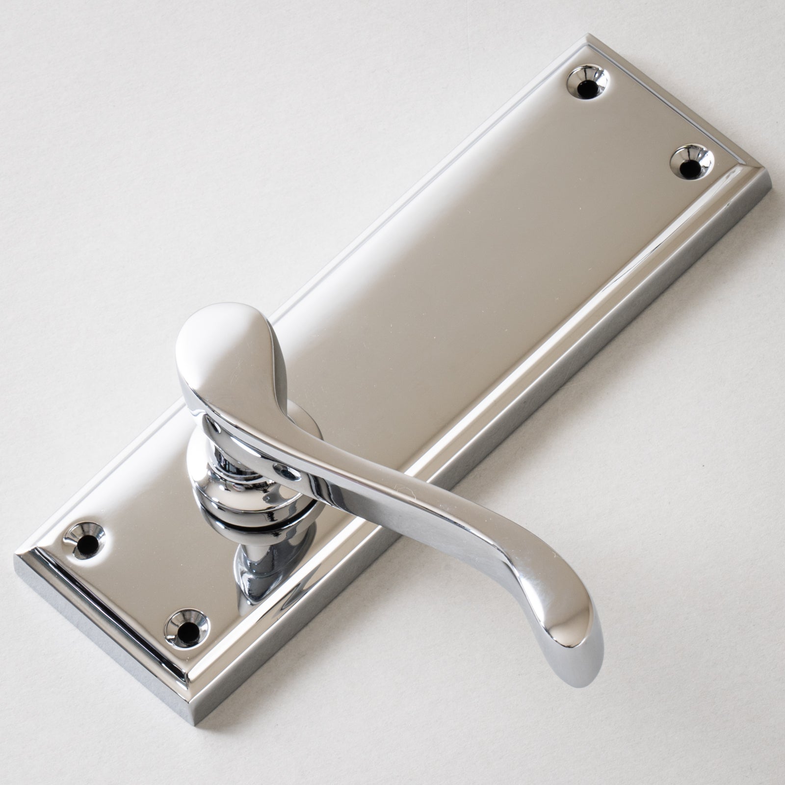 Edwardian Door Handles On Plate Latch Handle in Polished Chrome SHOW