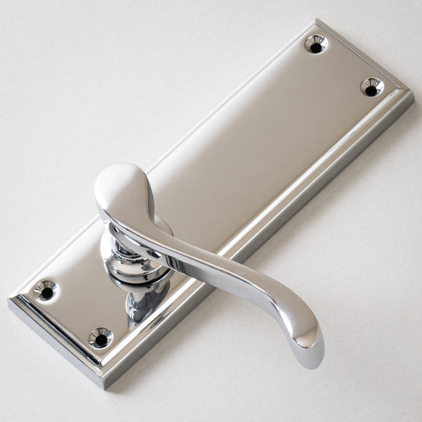 Edwardian Door Handles On Plate Latch Handle in Polished Chrome 