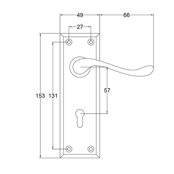 Edwardian Door Handles on Backplate Dimension Drawing 
