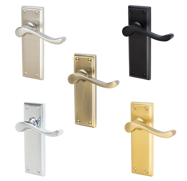Edwardian Door Handles On Plate Latch Handle in Matt Bronze, Satin Nickel, Polished Chrome, Satin Brass and Aged Brass.