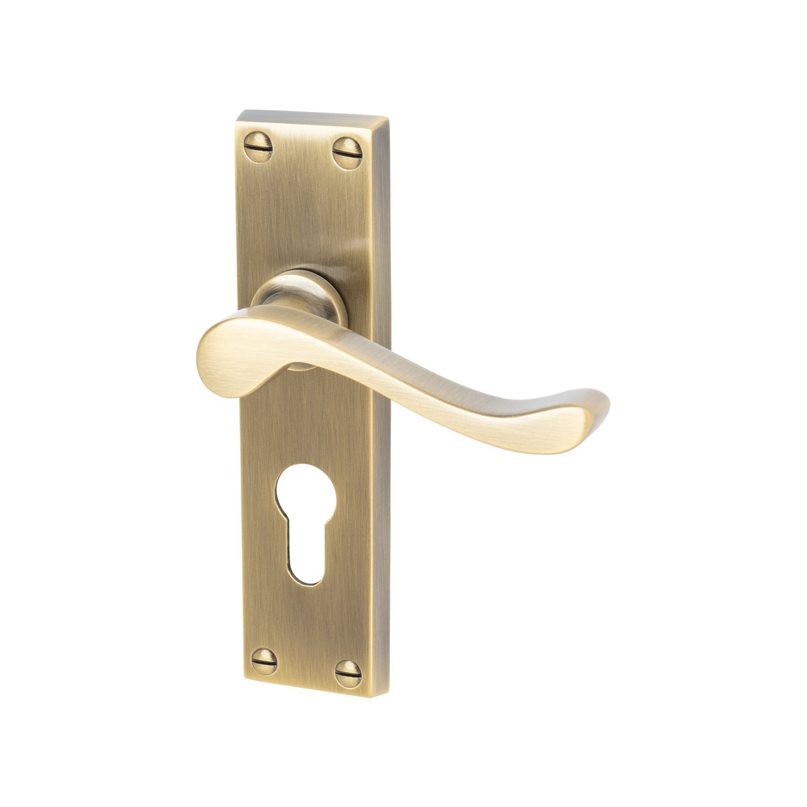 Bedford Door Handles On Plate Euro Lock Handle in Aged Brass 
