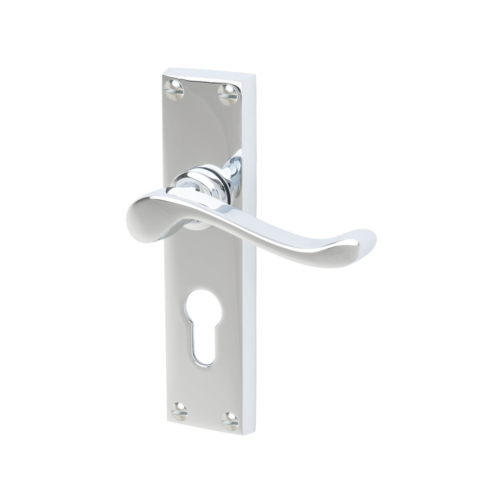 Bedford Door Handles On Plate Euro Lock Handle in Polished Chrome 