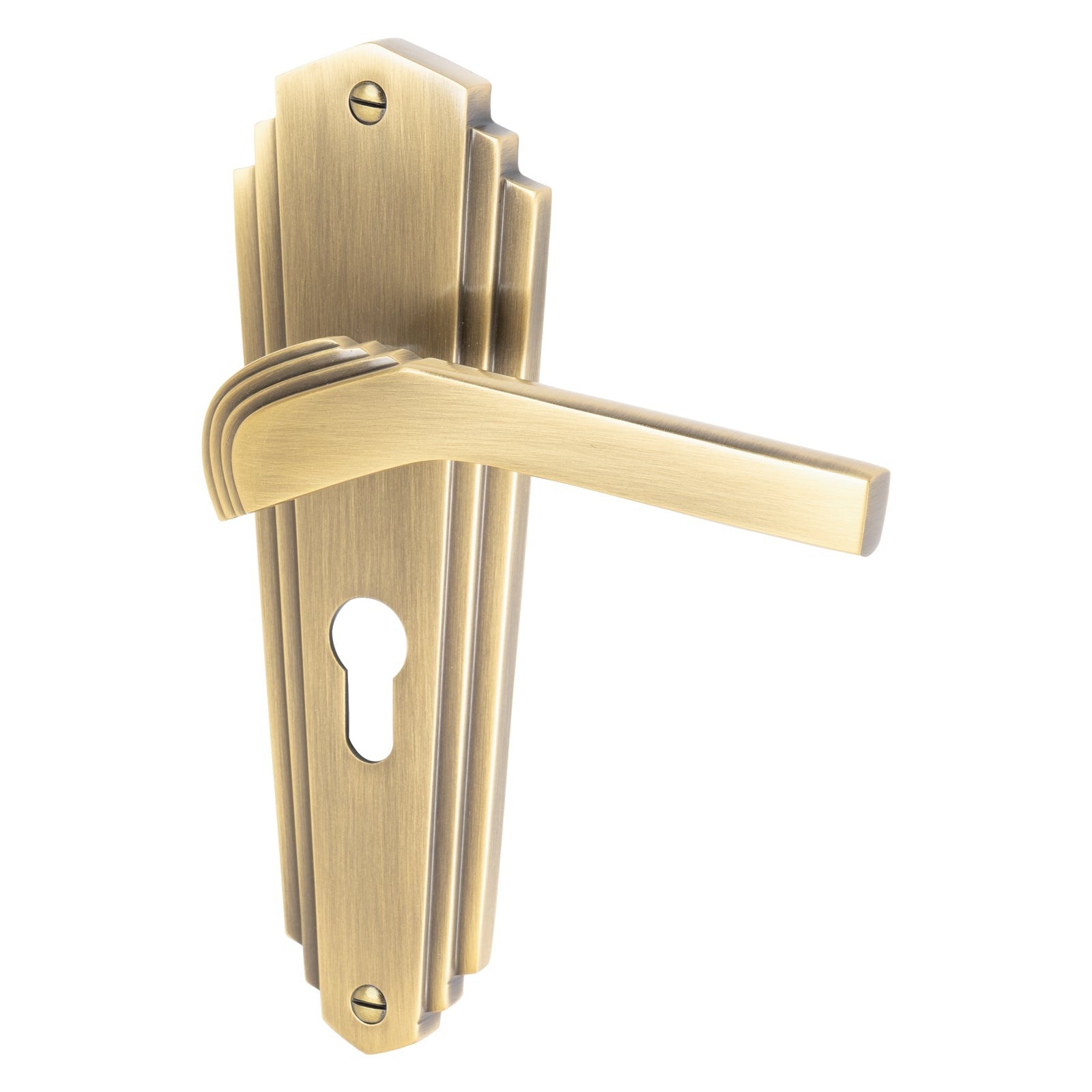 Waldorf Door Handles On Plate Euro Lock Handle in Aged Brass 