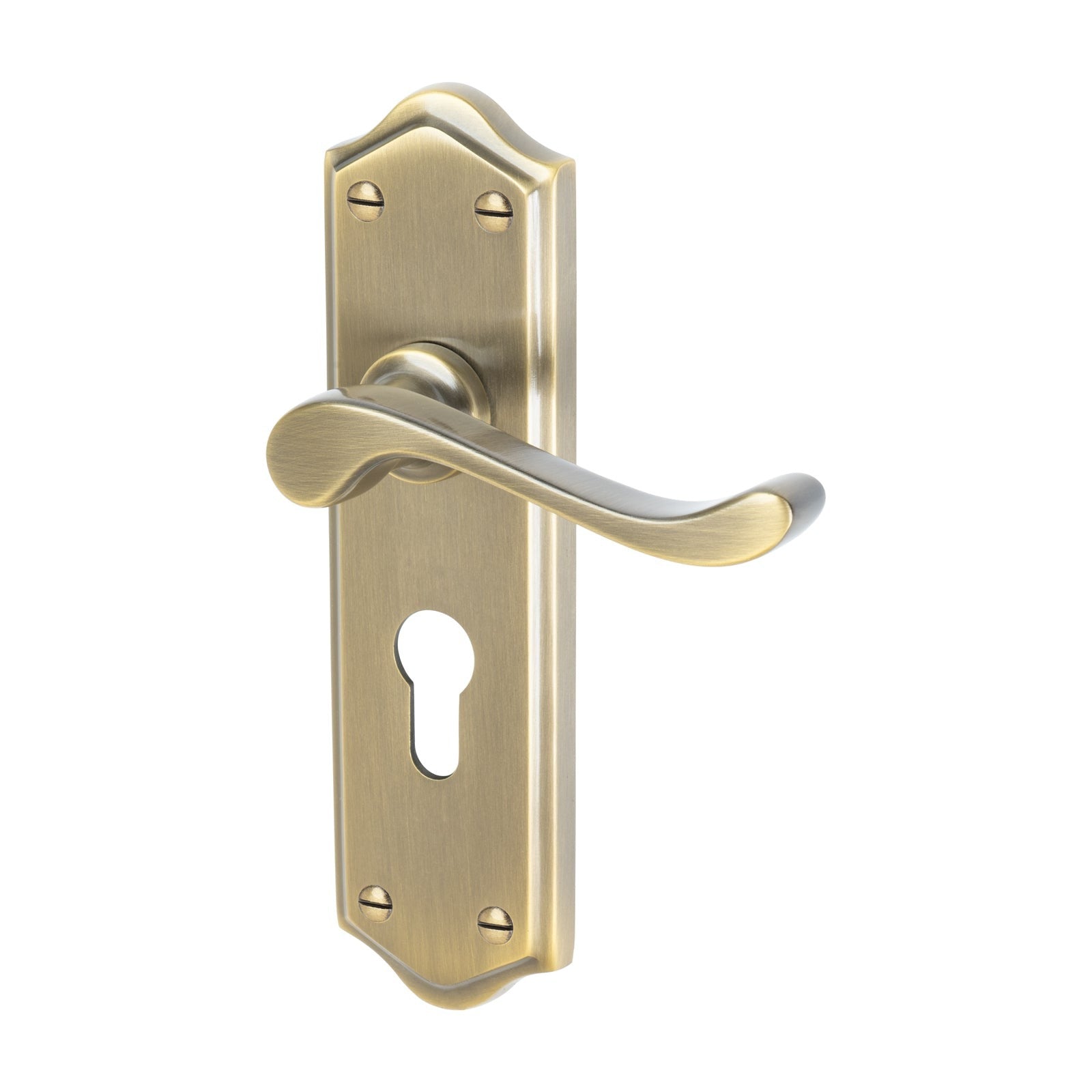 Buckingham Door Handles On Plate Euro Lock Handle in Aged Brass 