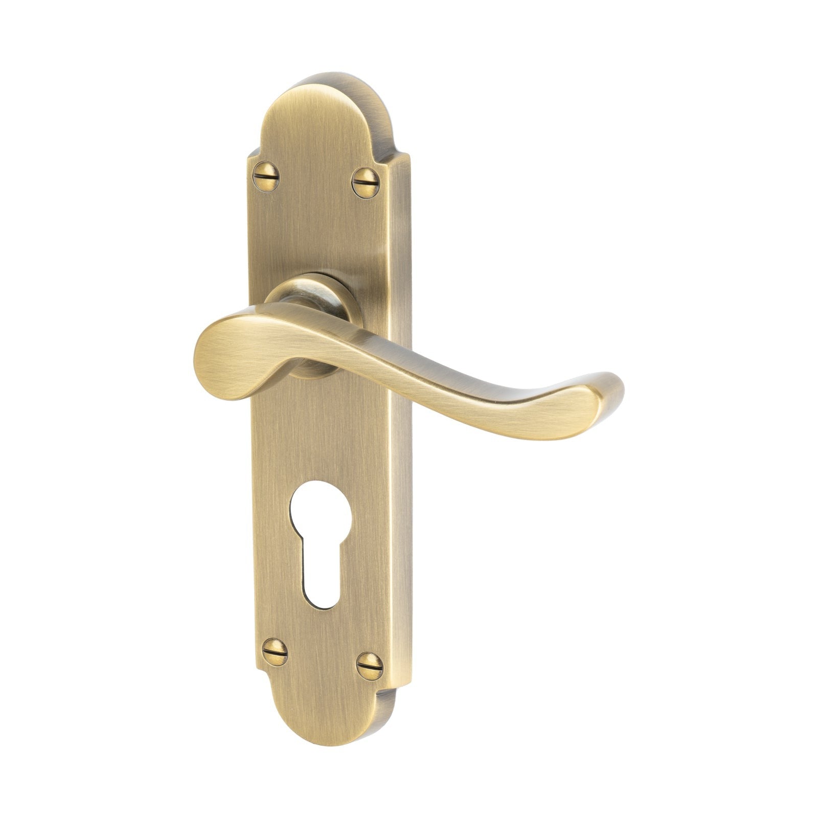 Savoy Door Handles On Plate Euro Lock Handle in Aged Brass 