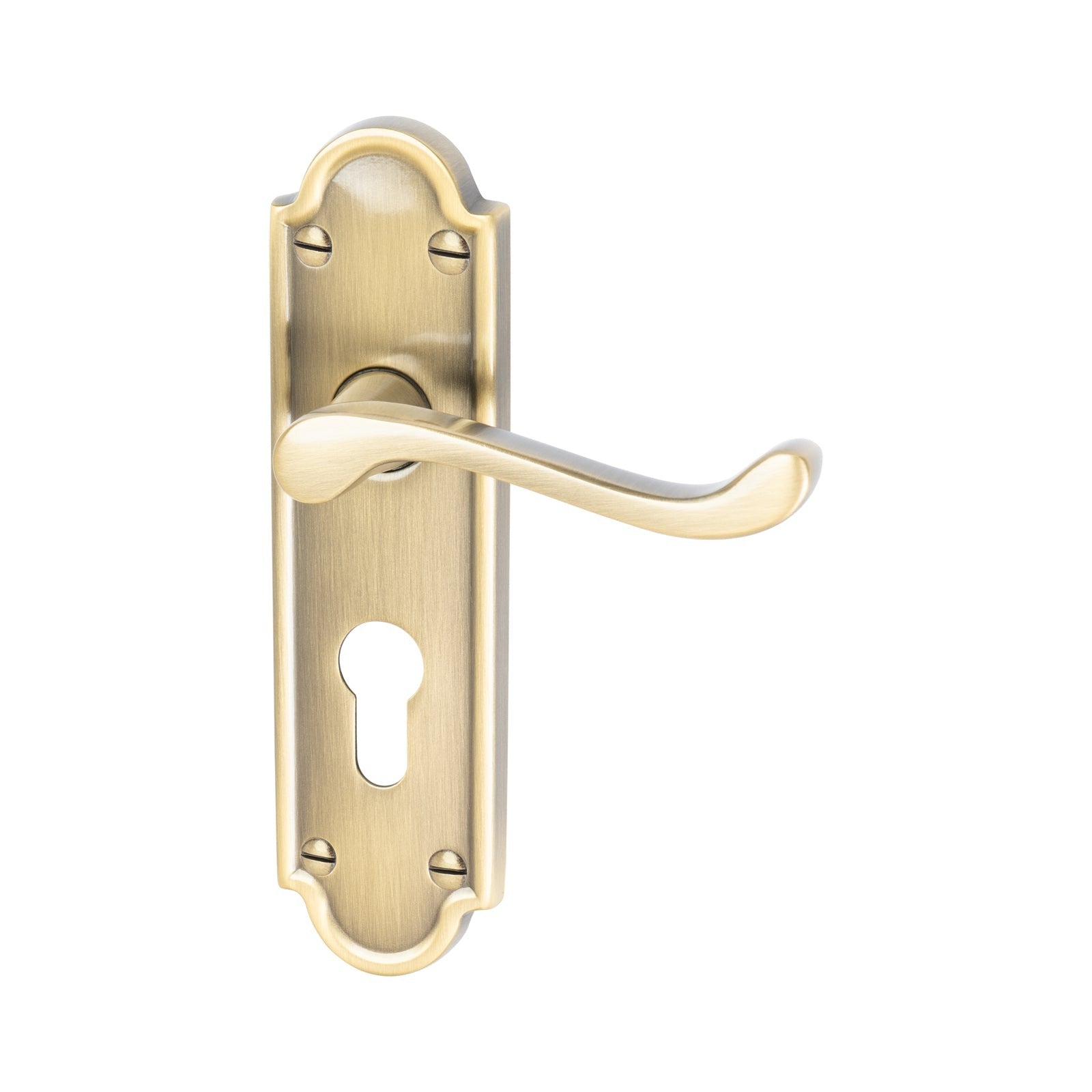 Meridian Door Handles On Plate Euro Lock Handle in Aged Brass 