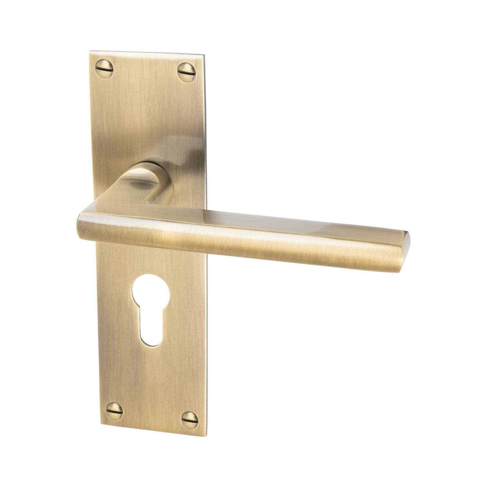 Trident Door Handles On Plate Euro Lock Handle in Aged Brass 