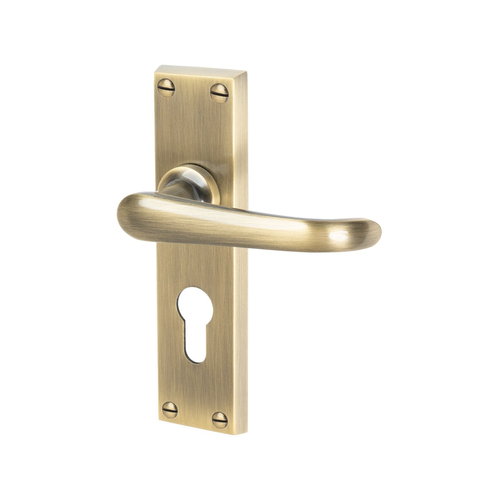 Windsor Door Handles On Plate Euro Lock Handle in Aged Brass 