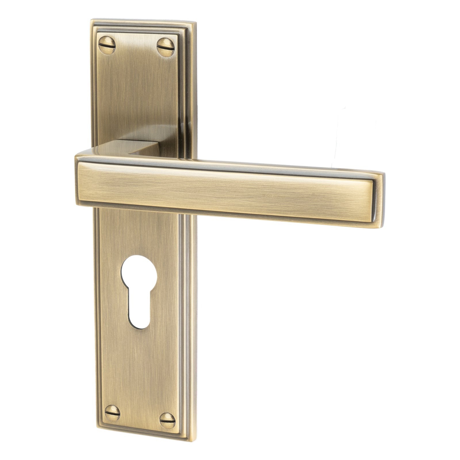 Atlantis Door Handles On Plate Euro Lock Handle in Aged Brass 