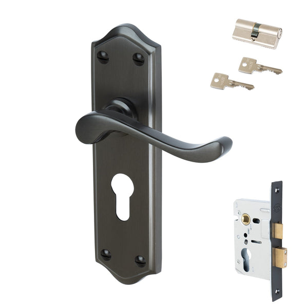 Buckingham Door Handles On Plate Euro Lock Handle Set in Matt Bronze 