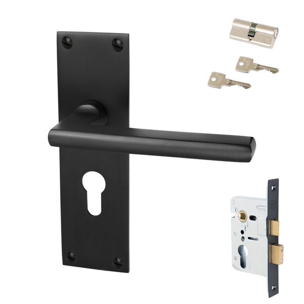 Trident Door Handles On Plate Euro Lock Handle Set in Matt Bronze 