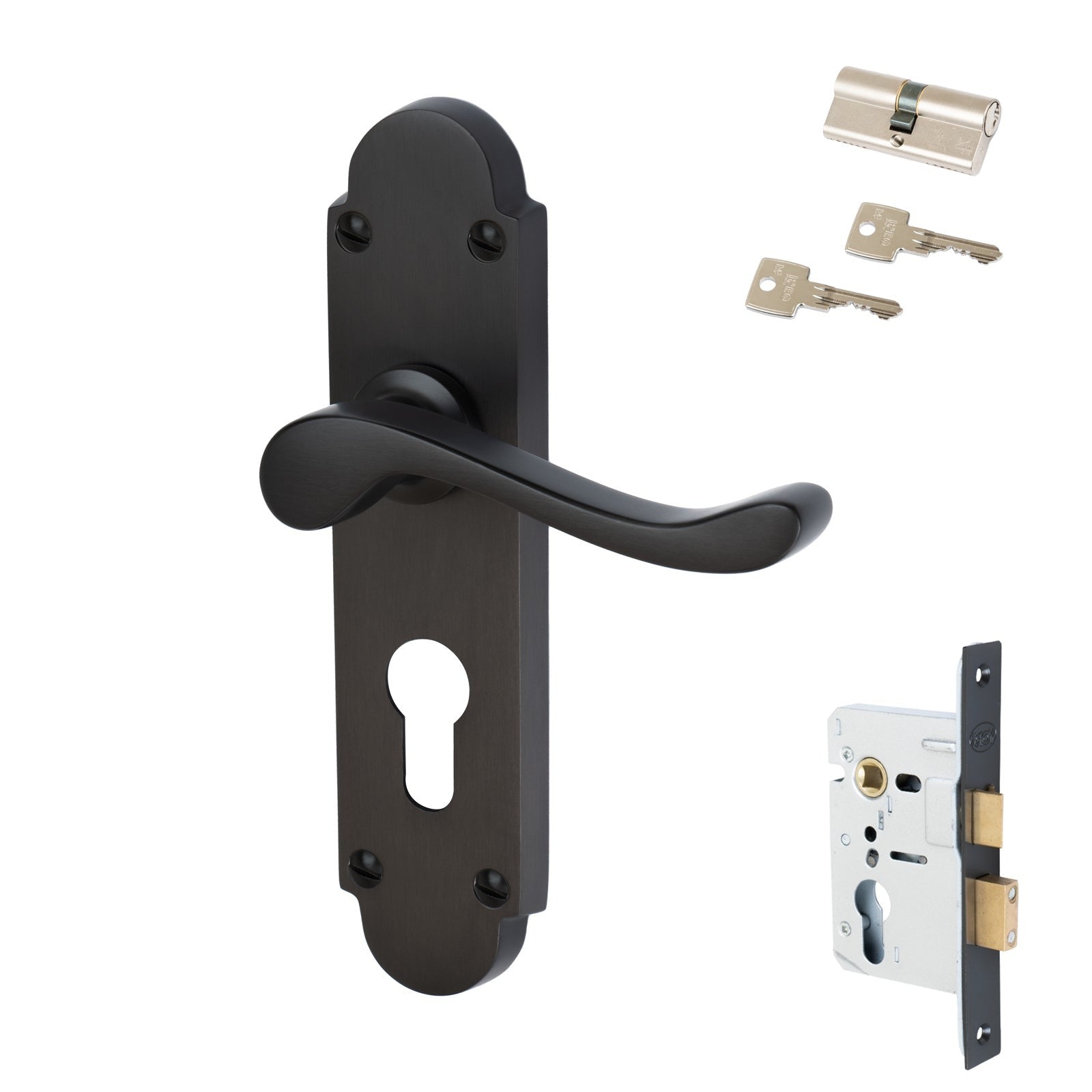 Savoy Door Handles On Plate Euro Lock Handle Set in Matt Bronze 