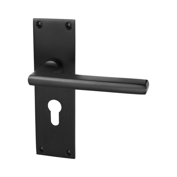 Trident Door Handles On Plate Euro Lock Handle in Matt Bronze 
