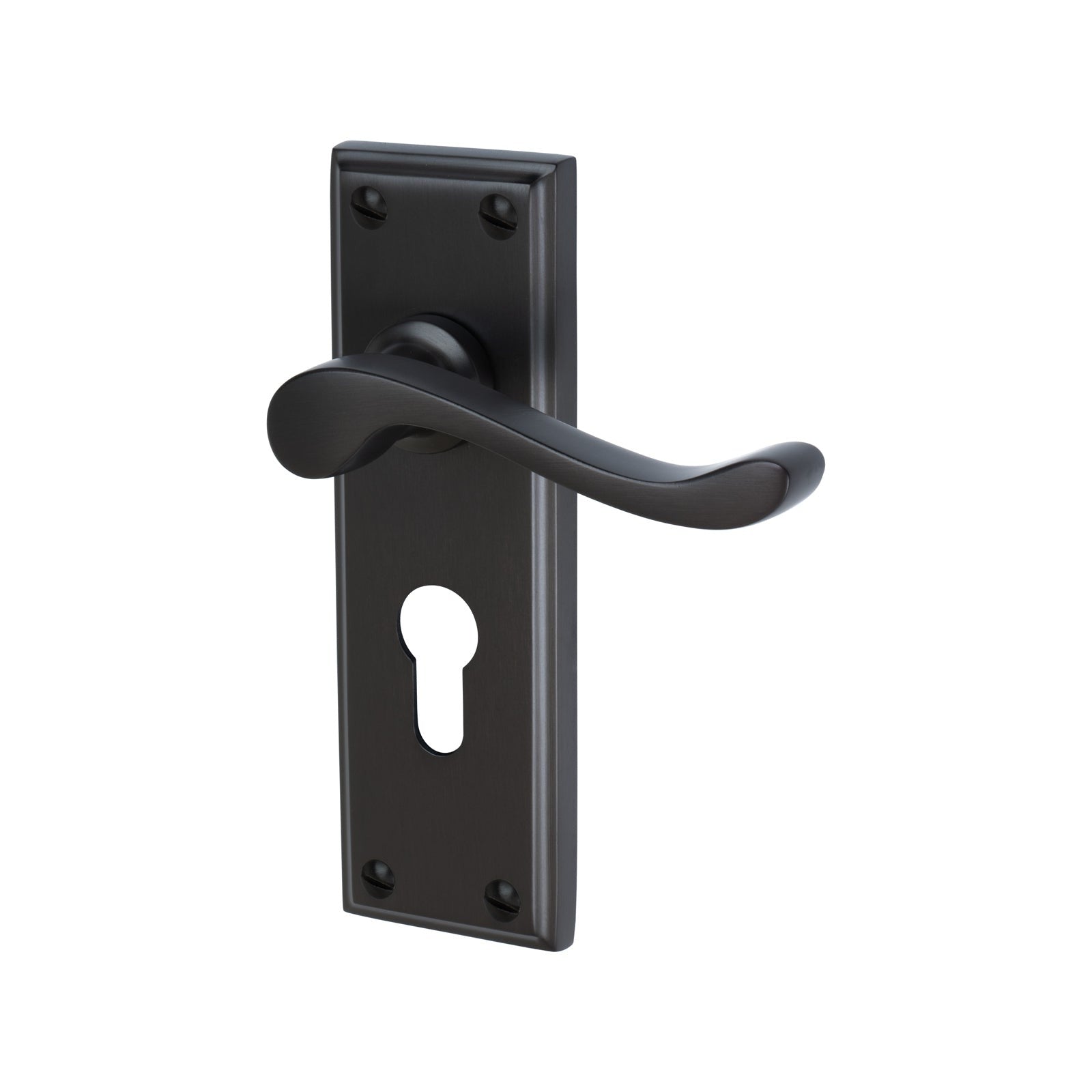 Edwardian Door Handles On Plate Euro Lock Handle in Matt Bronze 