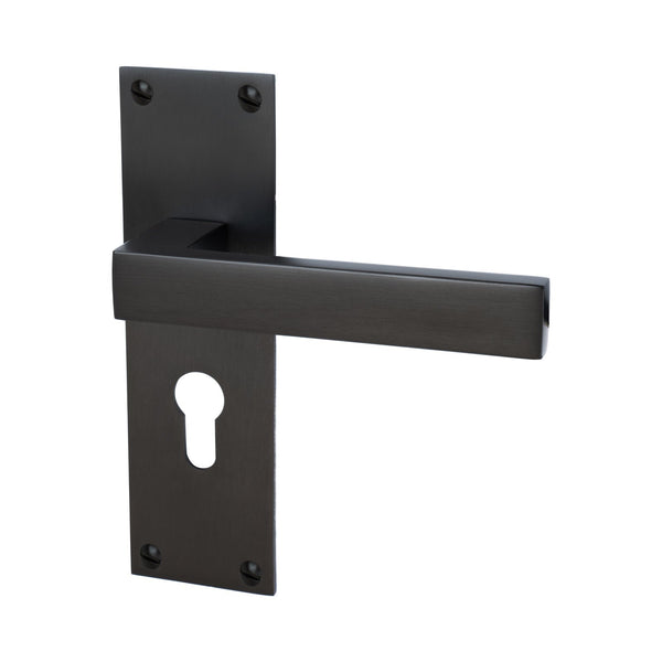 Metro Door Handles On Plate Euro Lock Handle in Matt Bronze 