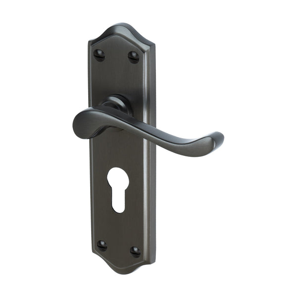 Buckingham Door Handles On Plate Euro Lock Handle in Matt Bronze 