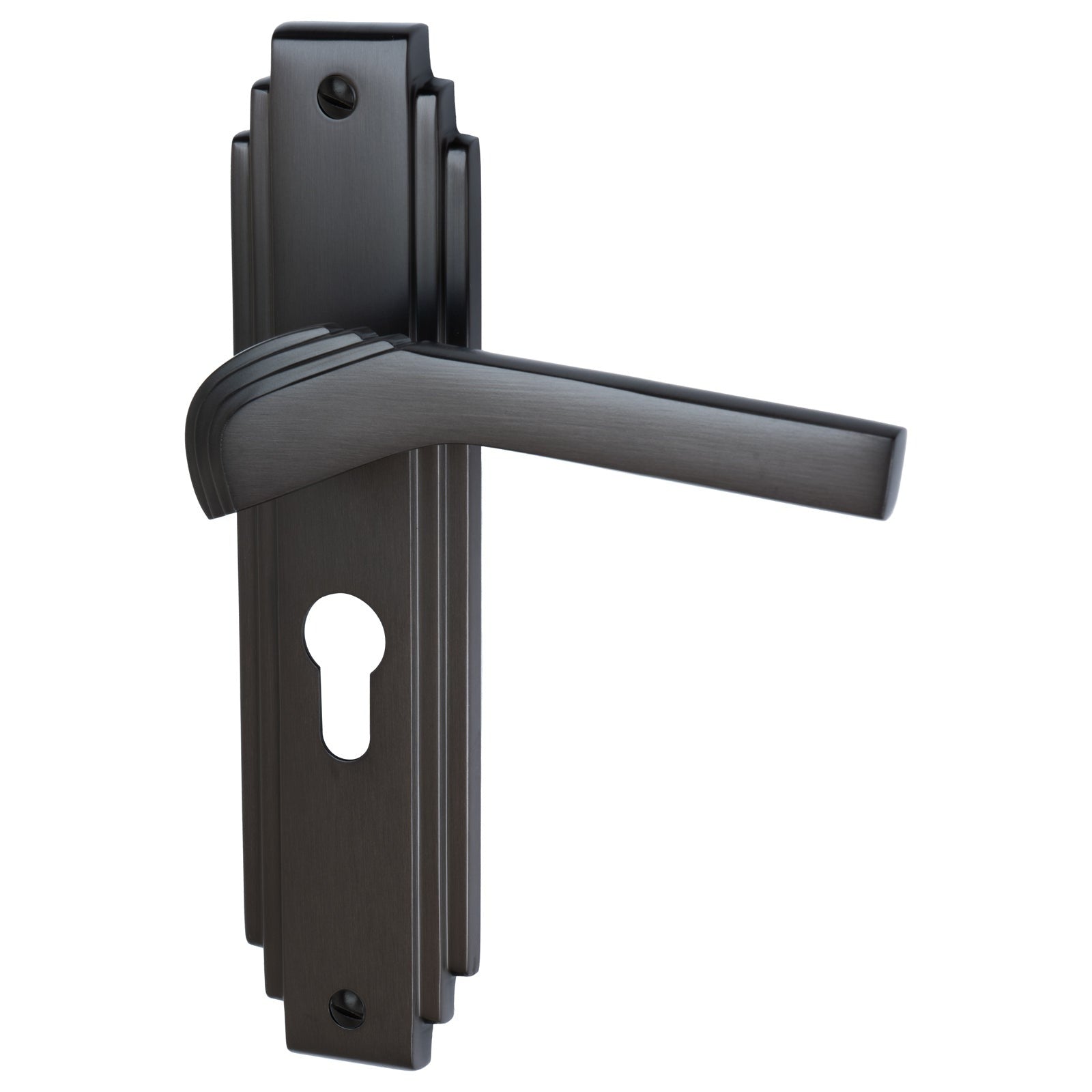 Tiffany Door Handles On Plate Euro Lock Handle in Matt Bronze 