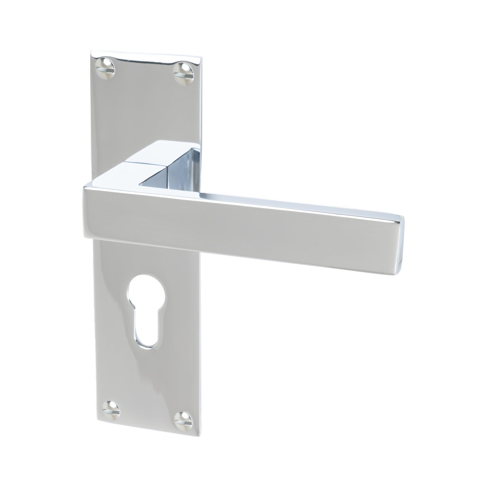 Metro Door Handles On Plate Euro Lock Handle in Polished Chrome 