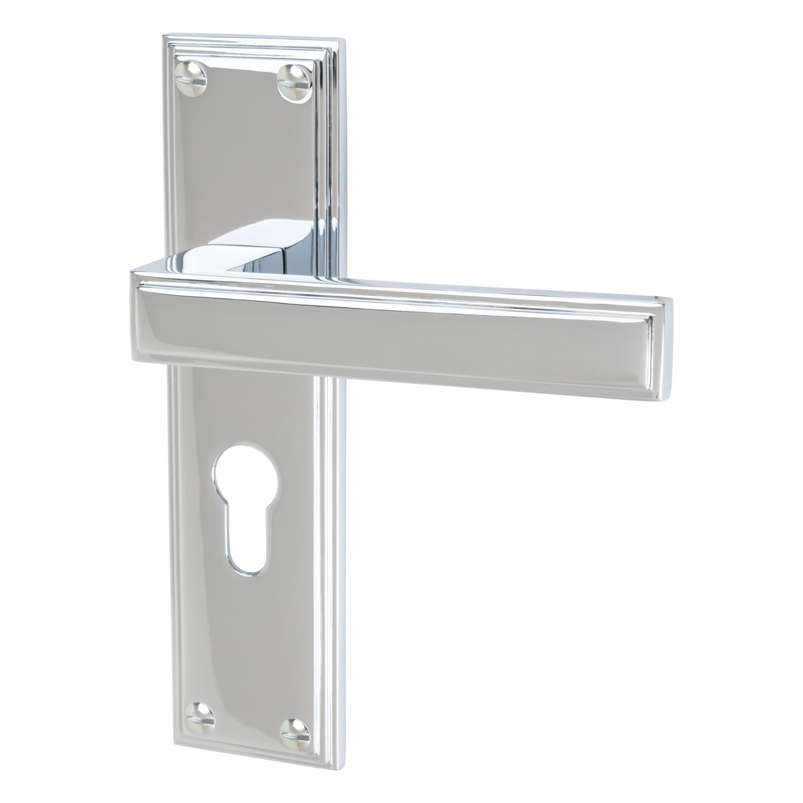 Atlantis Door Handles On Plate Euro Lock Handle in Polished Chrome 