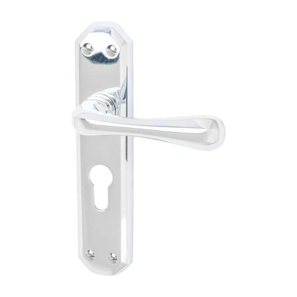 Charlbury Door Handles On Plate Euro Lock Handle in Polished Chrome 