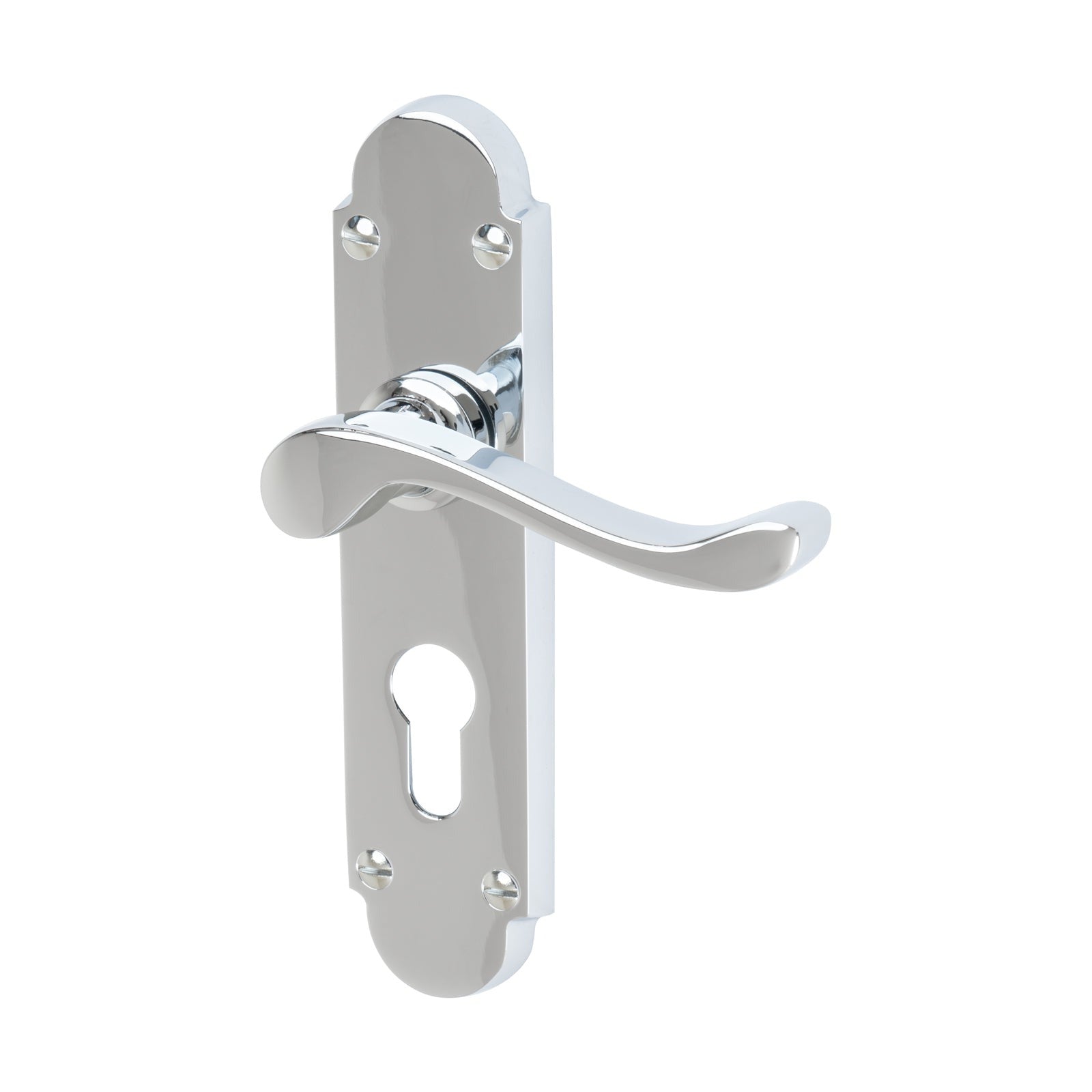 Savoy Door Handles On Plate Euro Lock Handle in Polished Chrome 