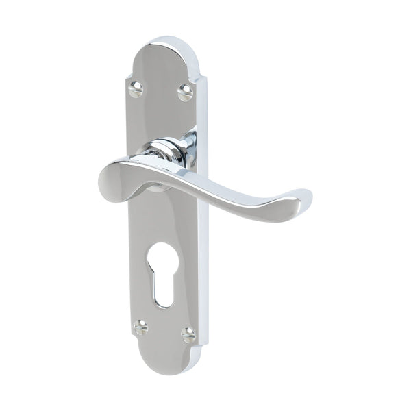 Savoy Door Handles On Plate Euro Lock Handle in Polished Chrome 