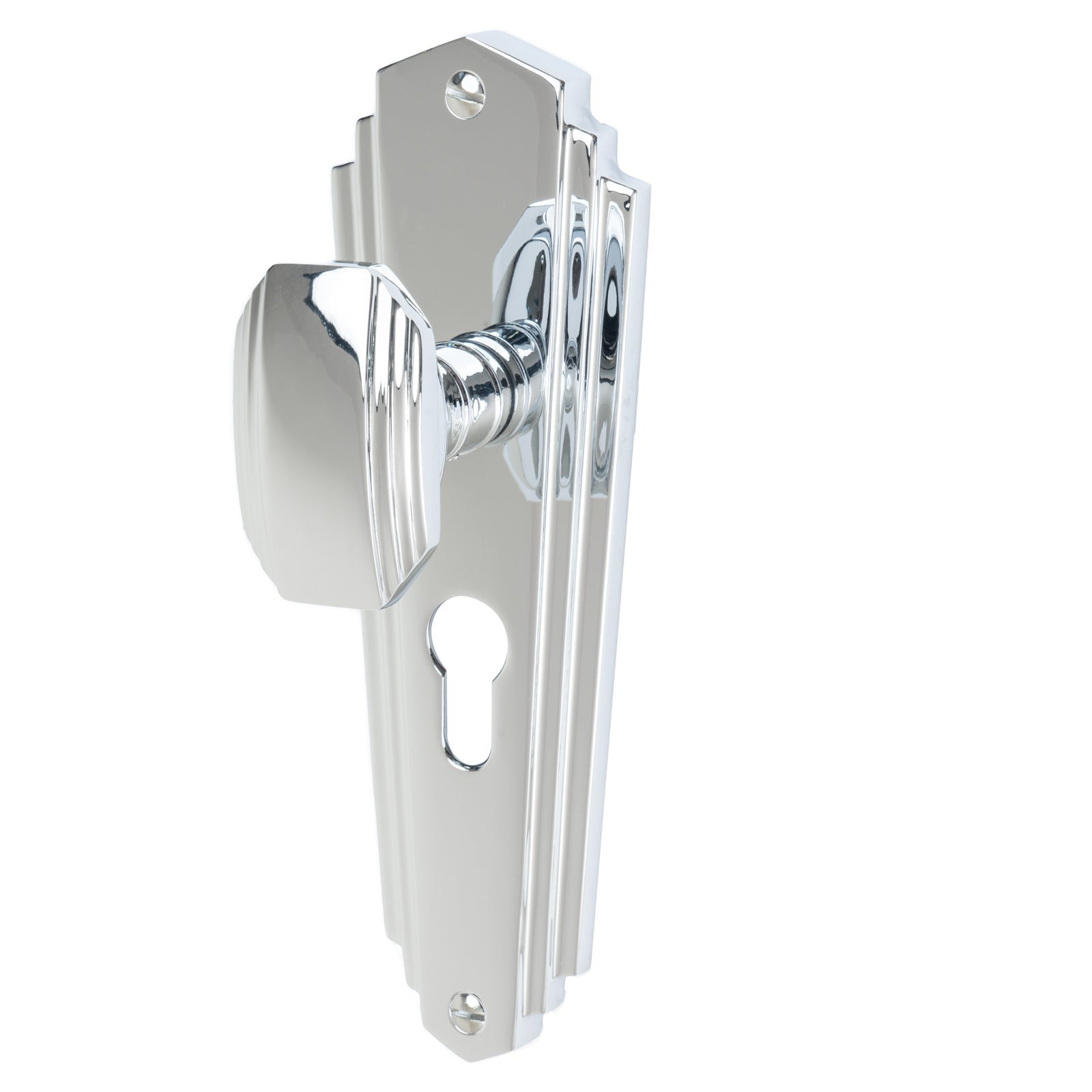 Charlston Door Handles On Plate Euro Lock Handle in Polished Chrome 