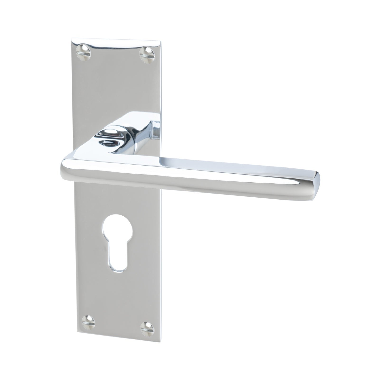 Trident Door Handles On Plate Euro Lock Handle in Polished Chrome 
