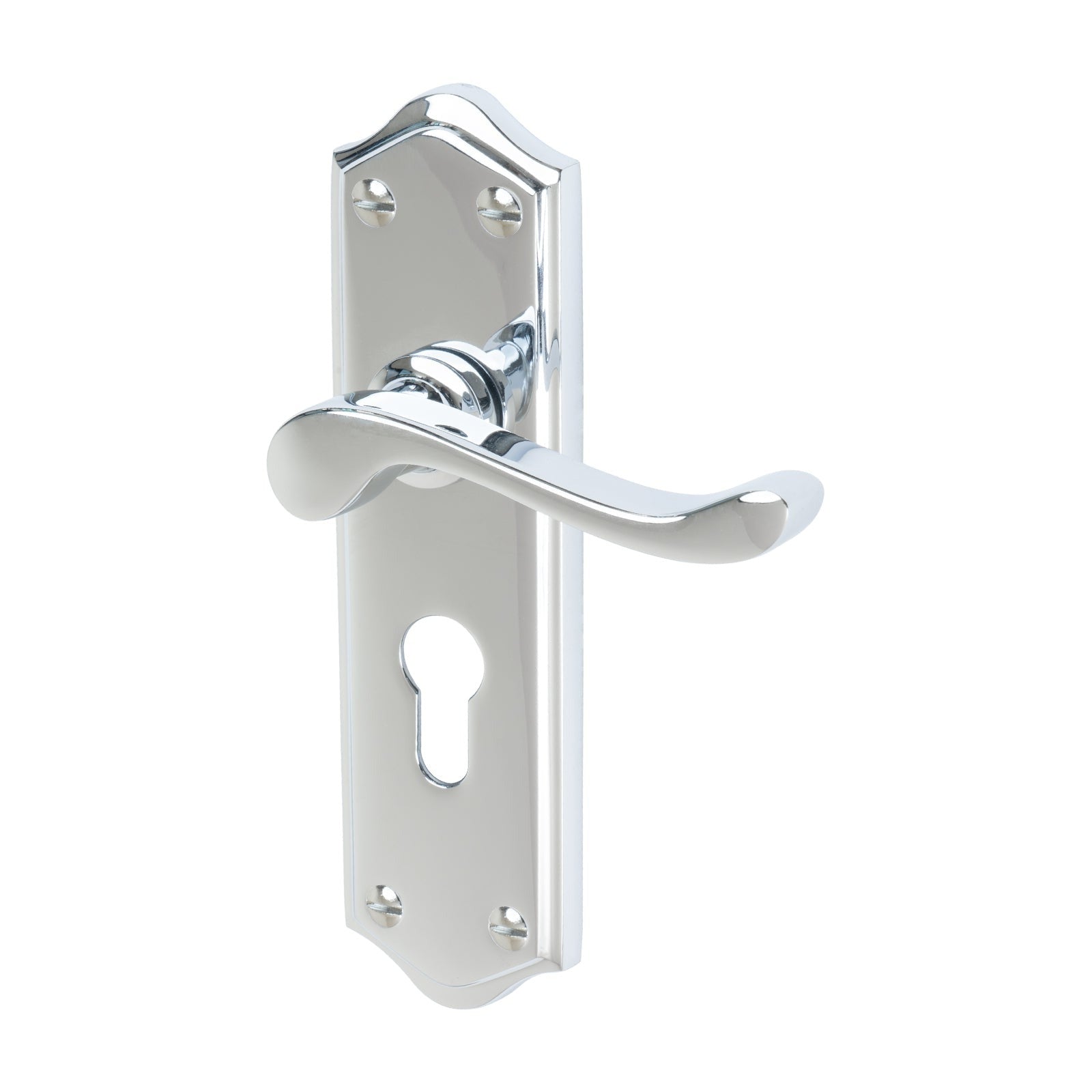 Buckingham Door Handles On Plate Euro Lock Handle in Polished Chrome 