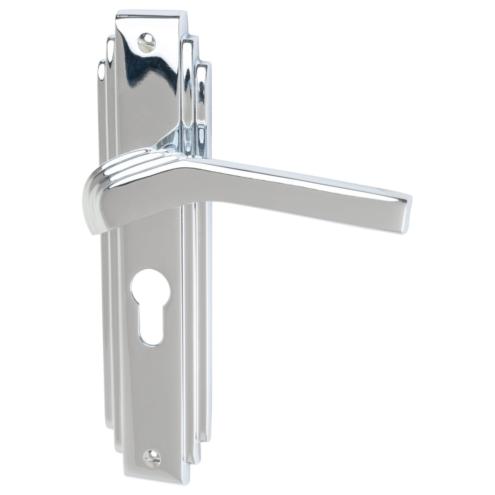 Tiffany Door Handles On Plate Euro Lock Handle in Polished Chrome 