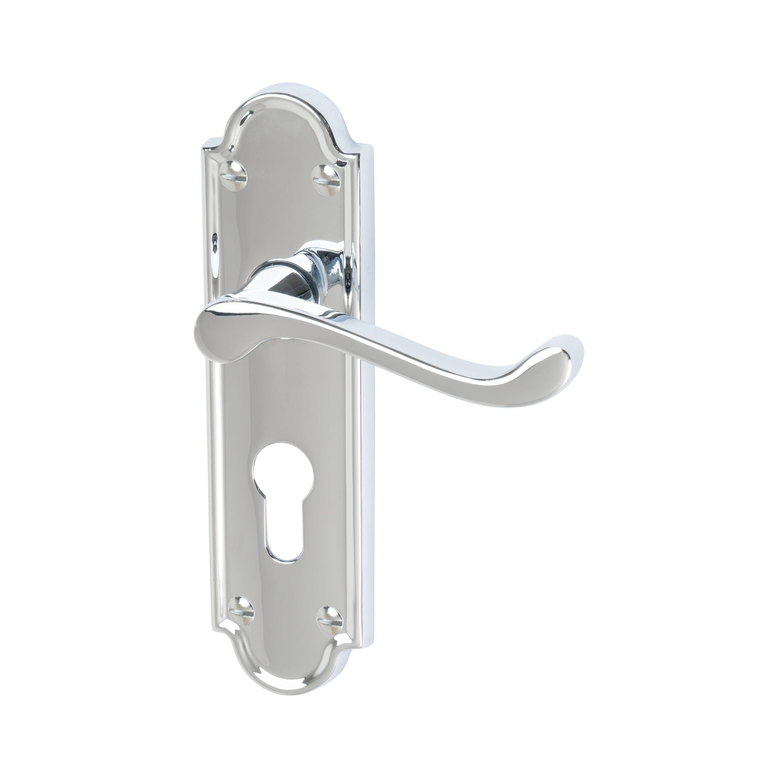Meridian Door Handles On Plate Euro Lock Handle in Polished Chrome 