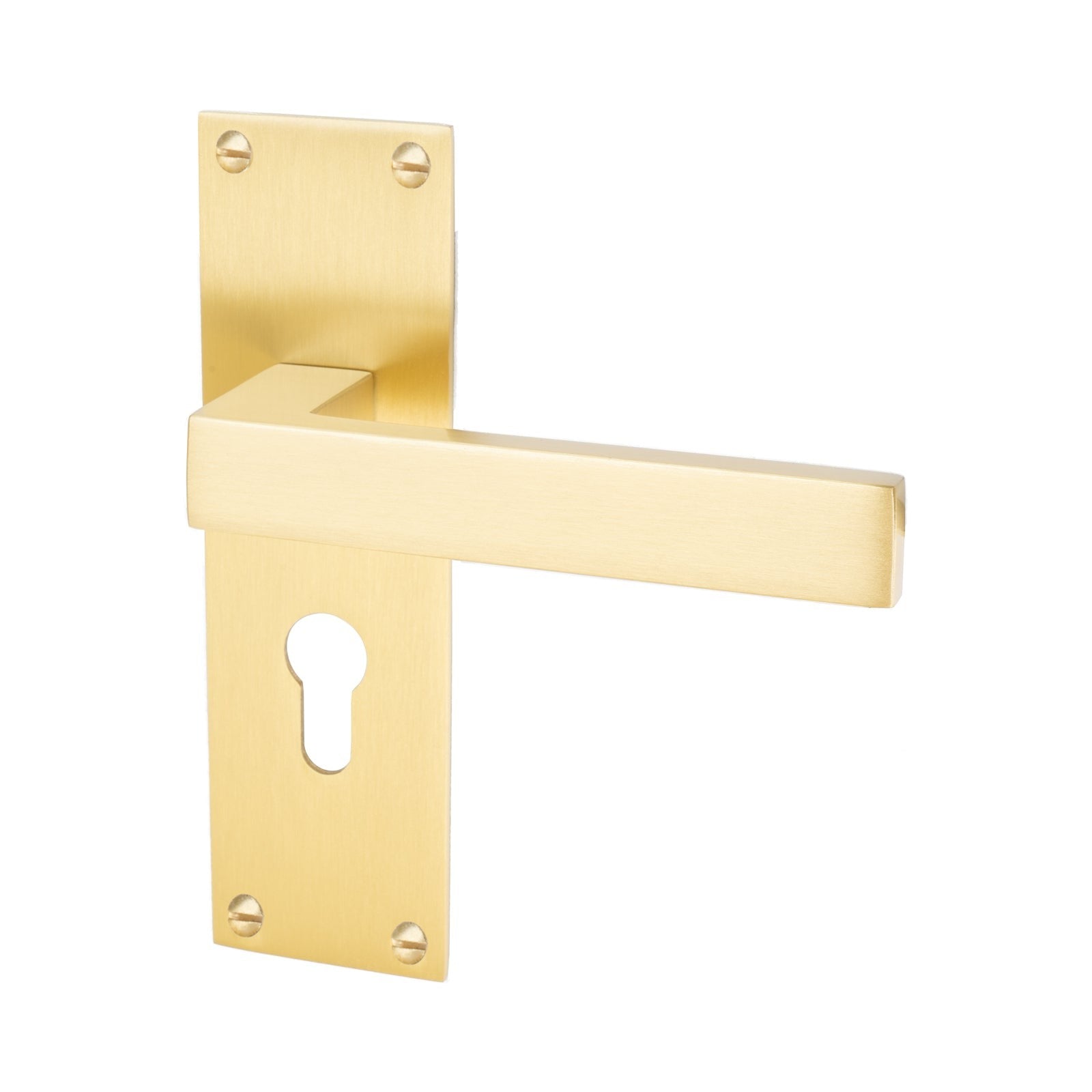 Metro Door Handles On Plate Euro Lock Handle in Satin Brass 