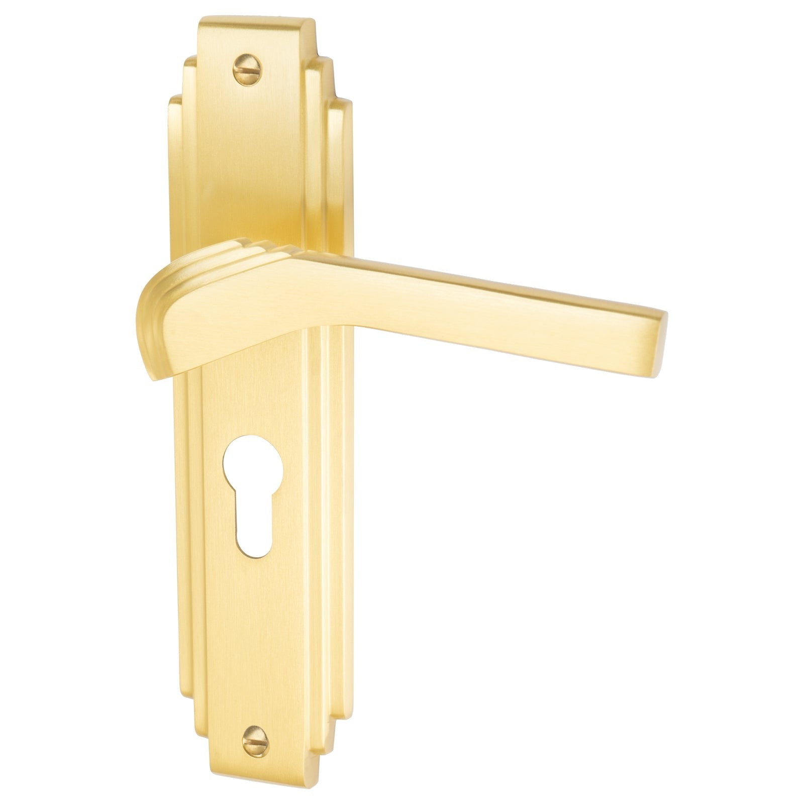 Tiffany Door Handles On Plate Euro Lock Handle in Satin Brass 