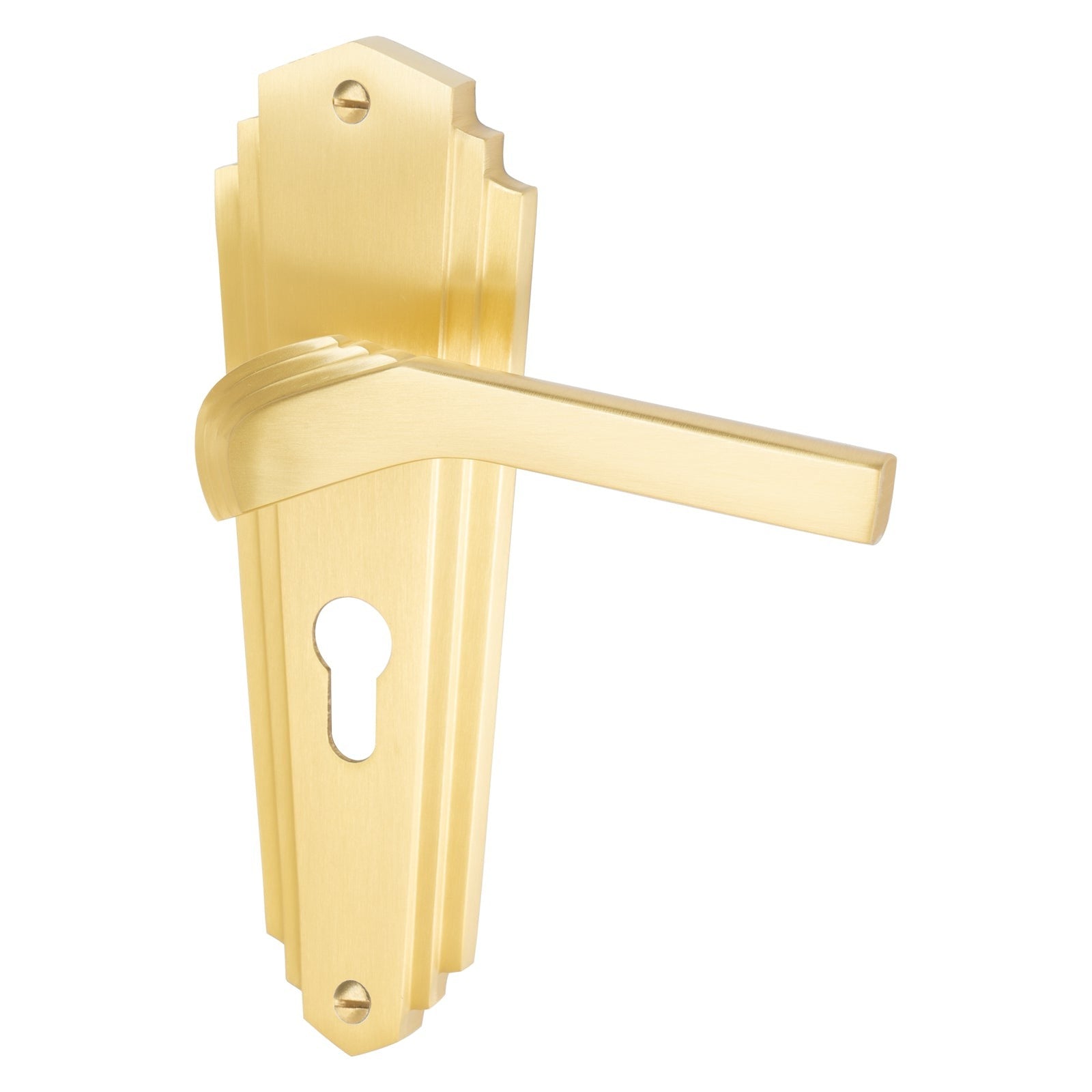 Waldorf Door Handles On Plate Euro Lock Handle in Satin Brass 