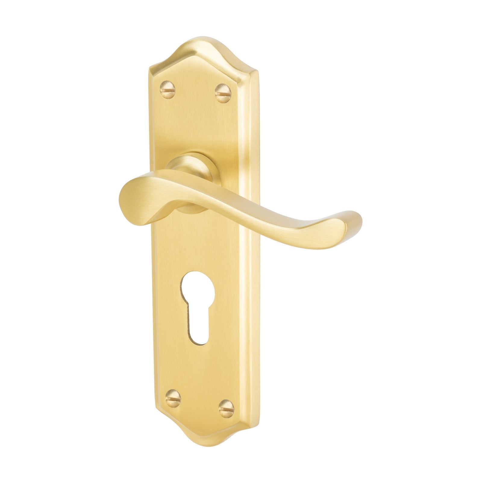 Buckingham Door Handles On Plate Euro Lock Handle in Satin Brass 