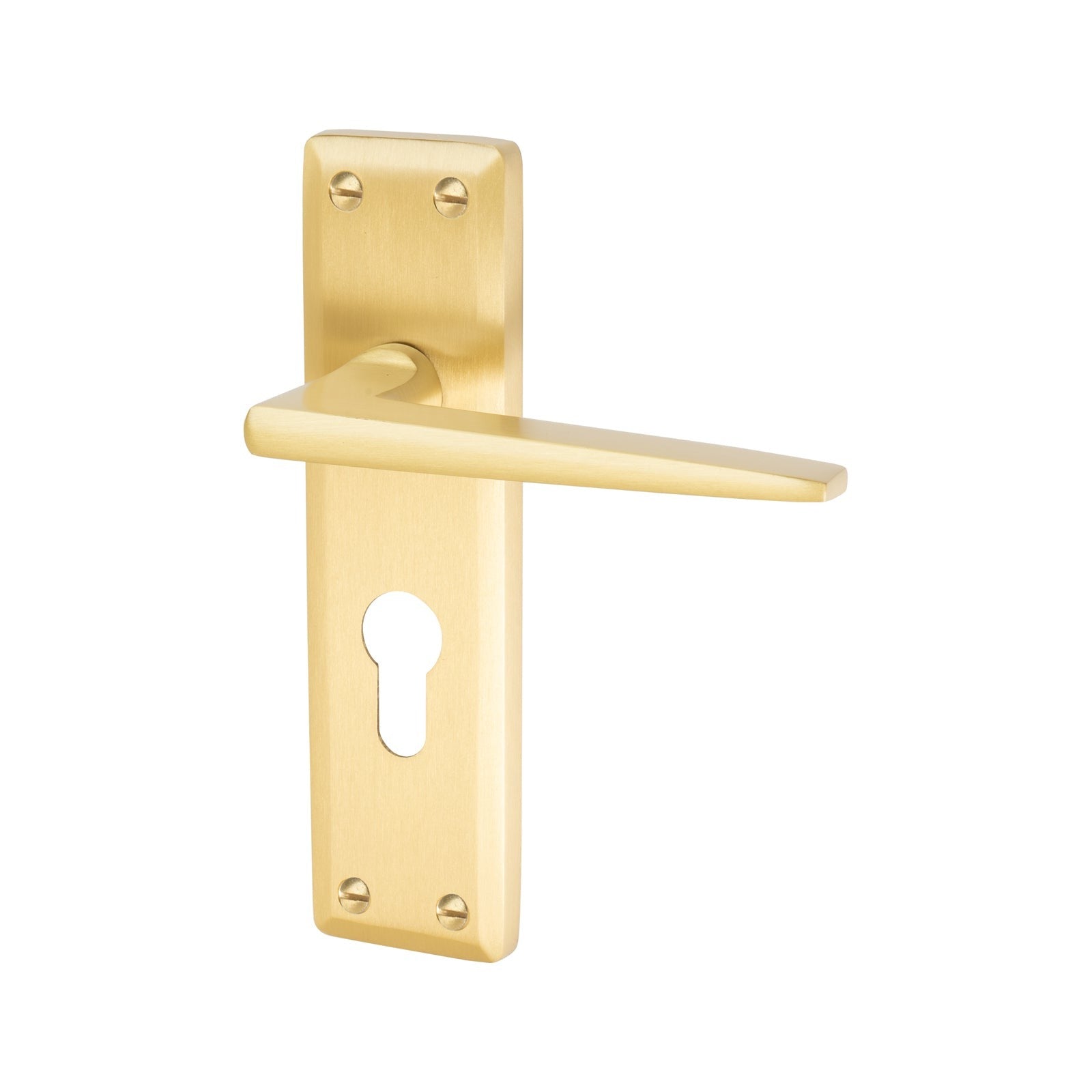 Kendal Door Handles On Plate Euro Lock Handle in Satin Brass 
