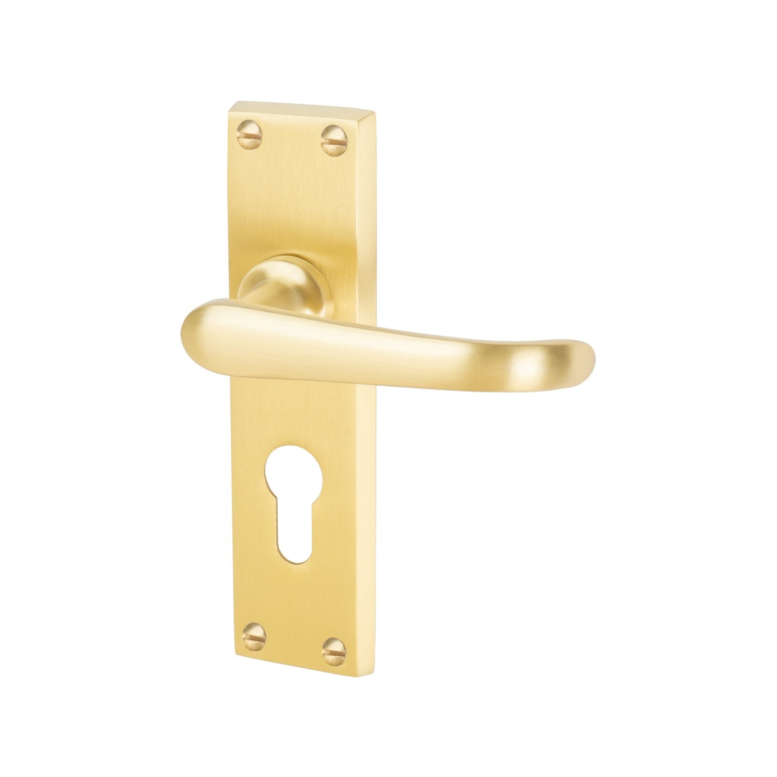 Windsor Door Handles On Plate Euro Lock Handle in Satin Brass 