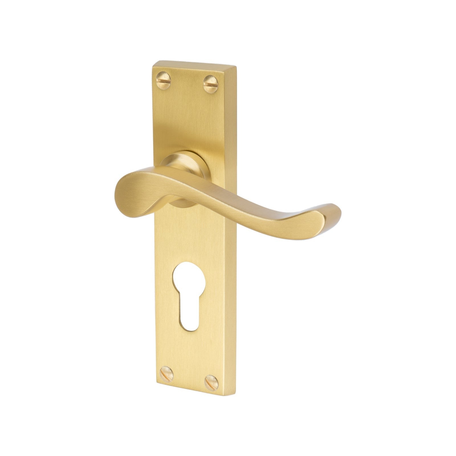 Bedford Door Handles On Plate Euro Lock Handle in Satin Brass 