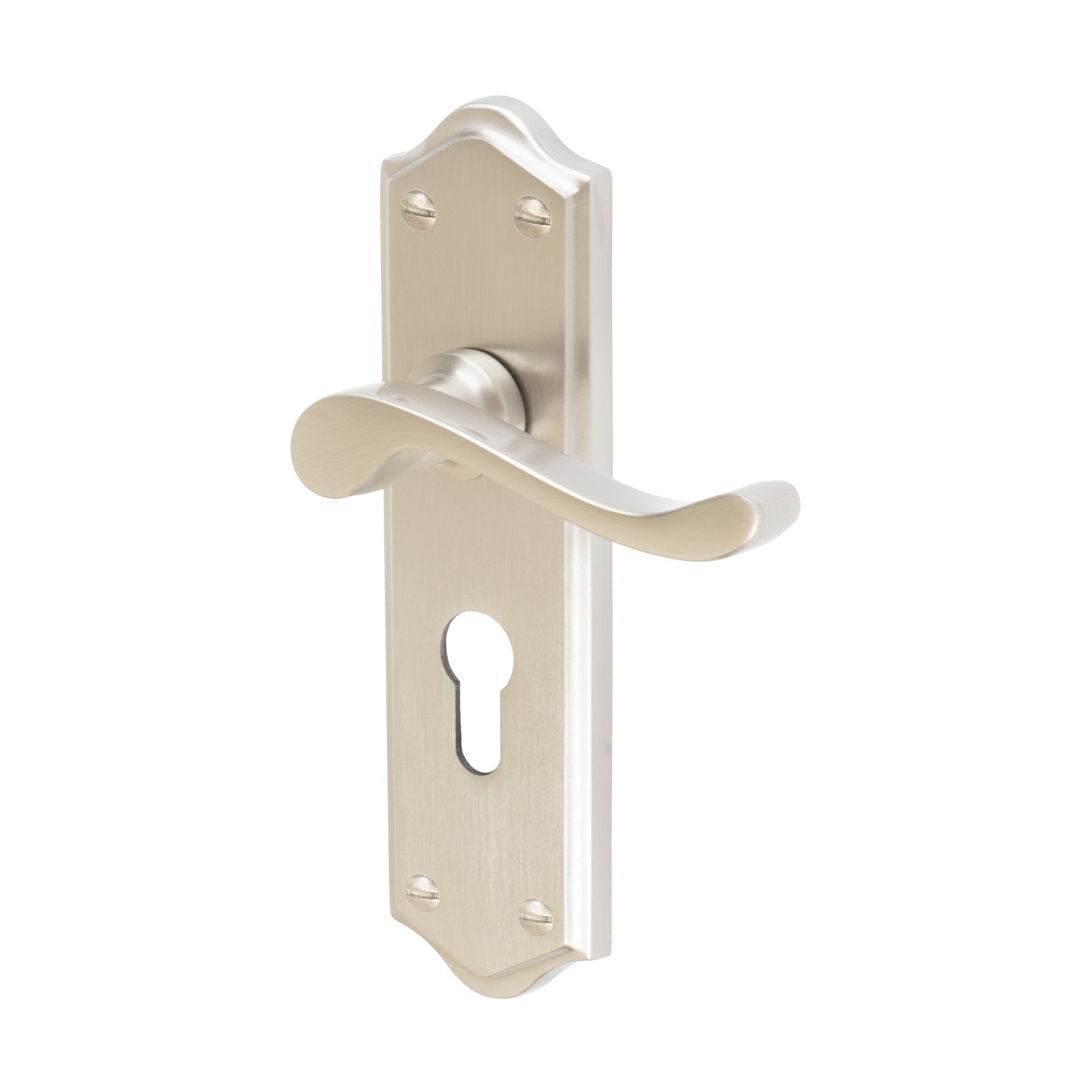 Buckingham Door Handles On Plate Euro Lock Handle in Satin Nickel 